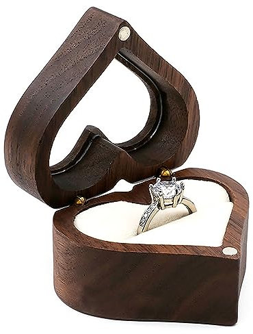 scalingscal Holz Ring Box Ringschatulle Hochzeit Herzförmige Ringbox, Ringschachtel Schmuckbox, Handgefertigte Ringschatulle Ring Box, Ringbox Verlobung für Heiratsantrag, Verlobung, Hochzeit