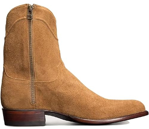 DJFOG Biker riddare stövlar mocka korta stövlar runda tår ridskor vintage western cowboy stil stora skor med dragkedja på sidan