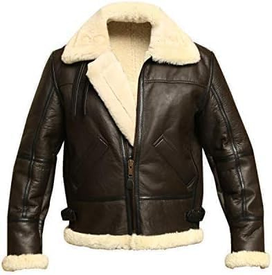 Dragon Leathers Men's B3 RAF Aviator Cockpit Pilot Military Real Sheep Shearling Warm Bomber Jacket for Winters - (UK, Alpha, XL, Regular, Regular, Brown)
