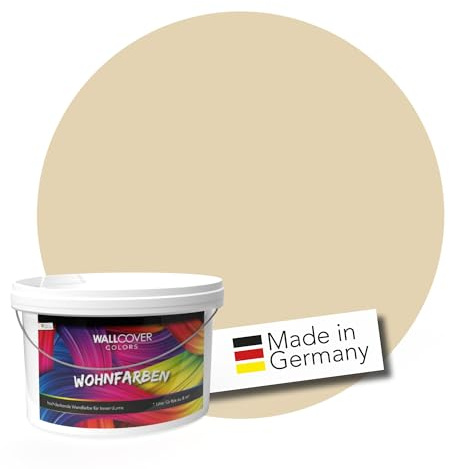 WALLCOVER hochwertige Wandfarbe für Innen | Sandbeige | 5L für 40m² | Hochdeckende Innenfarbe Matt (Klasse 1) | Profi Qualität aus Deutschland