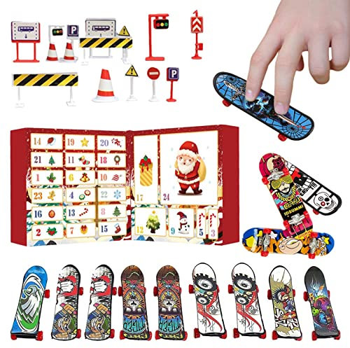 Finger-Skateboard-Kalender – 24 Tage Fingerspitzen-Bewegungs-Skate, konzentrationsfördernde Kalender für Kinder, Spiele | 24 Boxen, Türöffnung, Spielbretter, Finger-Koordination, Aufbau-Skateboard für