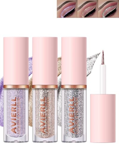 3 Colori Eyeliner Liquido Glitter Argento Viola Rosa Eyeliner Ombretto Metallo Lucido Altamente Pigmentato Set Trucco Scintillante, Impermeabile di Lunga Durata, Cosplay Party Use-SetB