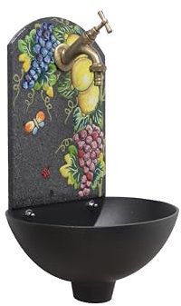 Fonderia Bongiovanni Gartenbrunnen | Wandbrunnen | Modell Petra mit Wasserhahn aus brüniertem Messing | für Haus Garten | mit Front aus Lavastein | Dekor Zitronen und Granatäpfel |