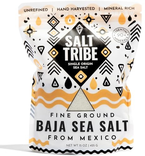Salt Tribe Baja Sea Salt Fine Ground | 90+ Trace Minerals | Low Sodium Hydration Salt | Organic Unrefined | Sal Organica | Single Origin Mexico Sea of Cortez | 15 oz 425 Servings
