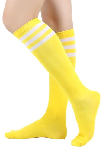 BrightGlow Chaussettes Hautes Rétro Rayées pour Femme - Chaussettes de Sport