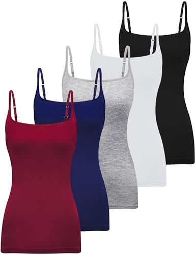 BQTQ 5 Pièces Camisole Débardeur Femme Camisole à Encolure Carrée Basique Spaghetti Strap Tops pour Femme Couleur Classique, M