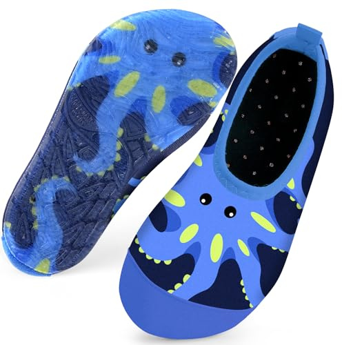 Kids Swim Water Shoes for Boys Toddlers Baby Aqua Socks for Kids Quick Dry Pool Beach Barefoot Children（Octopus Blue 16/17