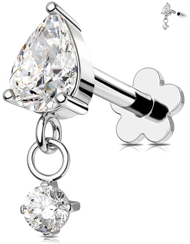OUFER 16G Filetage Interne Piercing Helix Acier Chirurgical 316L Piercing Conch Pendentif 6 mm Piercing Oreille Cartilage Clair CZ Piercing Oreille Helix