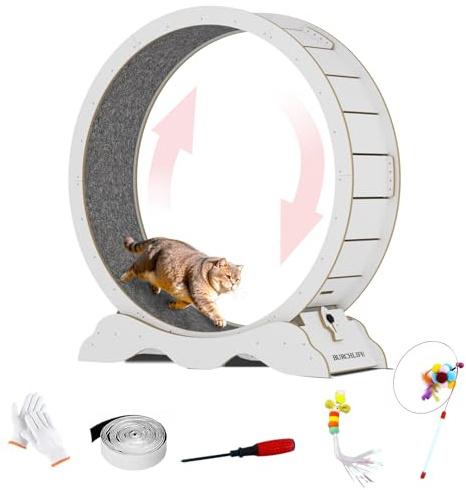 Cat Exercise Wheel 45 Inch Cat Treadmill for Indoor Cats, Running Wheel with Detachable Carpeted Runway, Cats Running Wheel Carpet Suitable for Most Pets Weight Loss and Health (White, L)