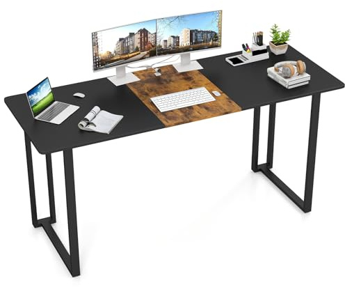 COSTWAY Scrivania per Computer 160 x 60 cm, Tavolo da Conferenza in Metallo e Legno per Ufficio e Scuola, Tavolo Moderno per Studio e Lavoro, Marrone e Nero