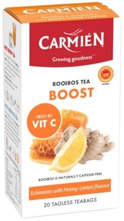 Carmien | Boost Tea | Revival | Vitamin C | Zinc | Caffeine Free | Sugar Free | Immune Support | Cold & Flu | Cleanse | Improves Energy | Natural Ingredients | Lemon Honey Flavour | Carmien Boost Tea
