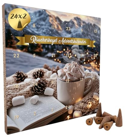 Calendario dell'Avvento con coni d'incenso Luxflair Backflow - 48 coni, 24 fragranze, aromi naturali, fatti a mano, decorazione natalizia rilassante