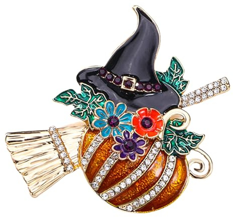 Pin de esmalte de calabaza, broche de Halloween - Pin de esmalte de Halloween,Broches de diamantes de imitación para mujer, broche de Acción de Gracias, sombrero de mago negro para mujeres y niñas