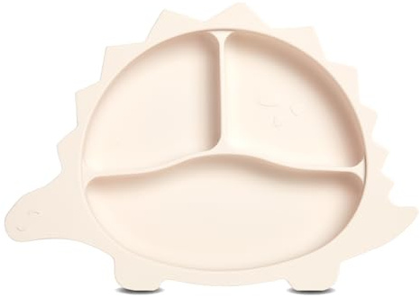 wencolino Plato infantil antideslizante con ventosa, plato de aprendizaje Dino de silicona de grado alimenticio para niños, plato para bebé, 26,5 cm de ancho x 18,8 cm de largo x 3,2 cm de alto