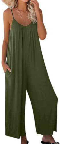 Cozyan Combinaison Femme Été Sans Manches Casual Jumpsuit Chic et Élégant Bretelles Spaghetti longue femme Col V Combinaison à jambes larges poches Style bohème Sans manches
