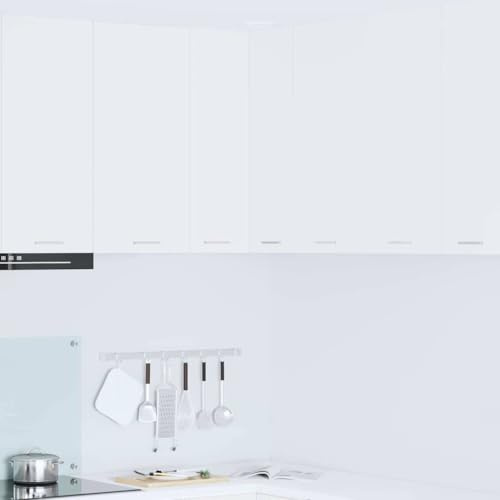 LoogCape White Engineered Wood Hanging Corner Cabinet, 57x57x80 cm Wall Mounted Storage for Kitchen, Pantry, Modern Home Organization
