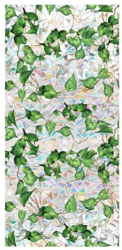 Magicherry Fönsterfilm, regnbågsblad, mönstrad, integritetsskydd, 3D-solskyddsfilm, dekorativ PVC, stil, grönt blad, frostat glas, statisk, självhäftande