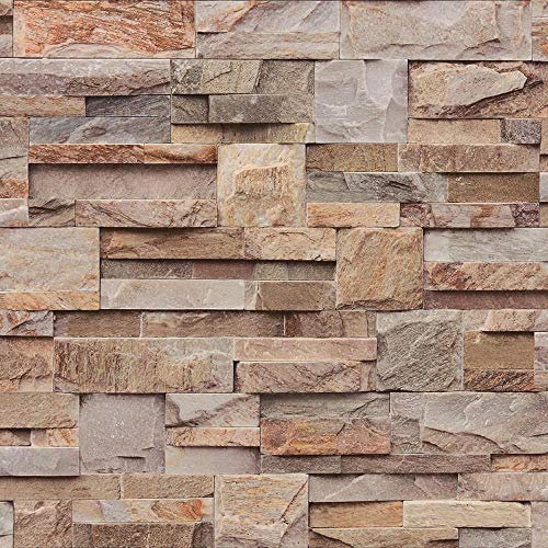 3D Effect Natural Slate Tile Brown Orange Wallpaper Brick Stone Embossed