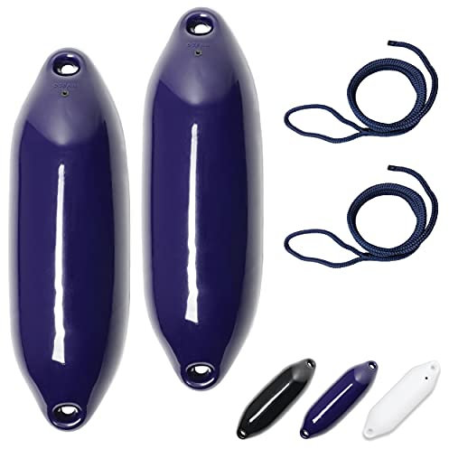 HonuNautic 2er Set Fender incl. Fenderleinen | U-Serie | Farbe: Blau | Größe: Ø 10 x L 33 cm | Boot & Yacht Stegfender, Langfender