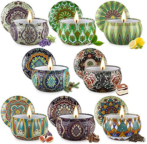 Candele Profumate Confezione da 8 Regalo Set per Donne Candele di Soia per la Casa Profumata Regalo per Lei Compleanno Anniversario Festa Della Mamma Aromaterapia Yoga Spa Fino a 160 Ore