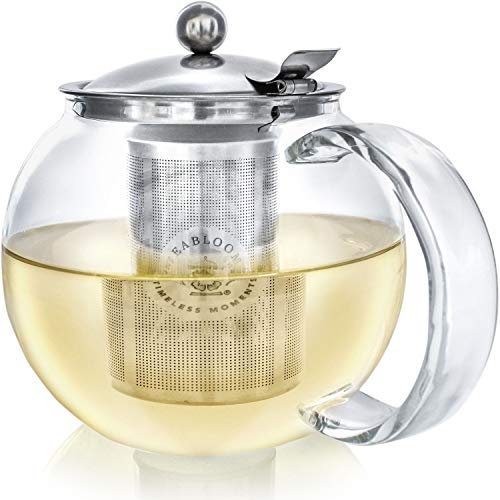 Tetera Clásica De Uso Diario Teabloom - Tetera de Cristal Apta para Fogones - 1200 ml de Capacidad - Infusor Extraíble de Acero Inoxidable