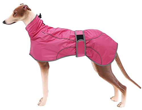 Geyecete Invernale Cappotto per Levrieri, Whippet e Lurcher - Pile Caldo Impermeabile con Fasce Regolabili - Rosa - M/L