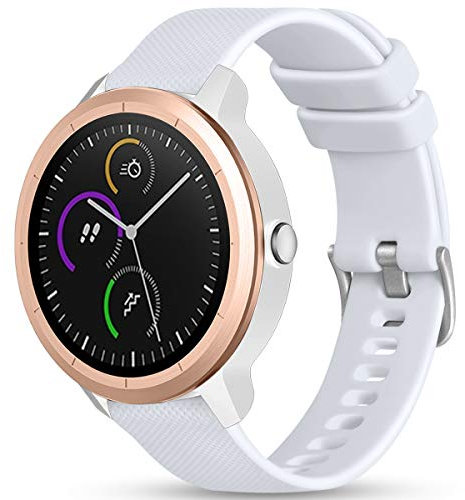 Vobafe Garmin Armband 20mm Kompatibel mit Vivoactive 3/Venu 2 Plus/Venu sq/Vivomove HR, Weiche Silikon Armbänder Sport Ersatzband für Garmin Fenix 7S/Forerunner 55/245/645 Music, Weiß