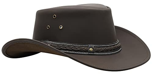 Sidewinder Australian Leather Cowboy Hat Bush Aussie Style Summer Western Outback Black and Brown Cowgirl Christmas Hat