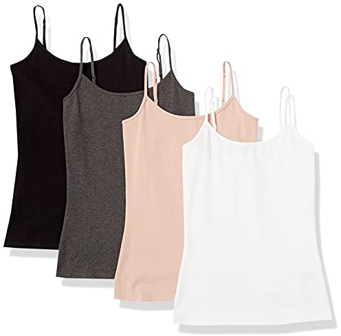 Amazon Essentials Canottiera da Donna Slim Fit, Confezione da 4, Colore: Nero/Antracite/Rosa Polveroso/Bianco, Taglia L