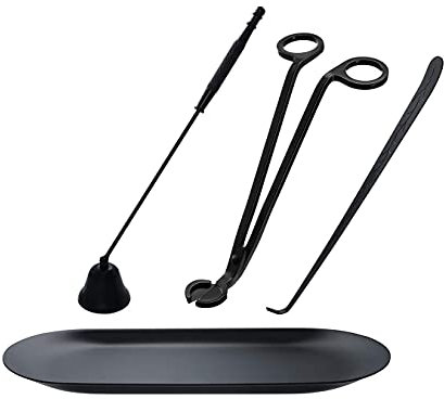 Hsthe Sea Lot de 4 Accessoires pour Bougies, Coupe-mèche, cuillère à mèche, Coupe-Bougie et Plateau de Rangement pour mèche (Noir)