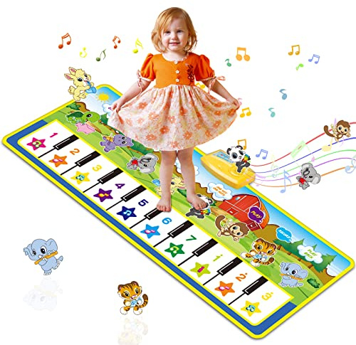 m zimoon Kids Piano Mat, 39.5 X 14 Piano Dance Mat, Kids Music Mat 8 Instrument Sounds Touch Play Mats Floor Keyboard Musical Carpet Mat Gift Toys for 1 2 3 4 5 6 Years Old Kids Boys Girls Toddlers