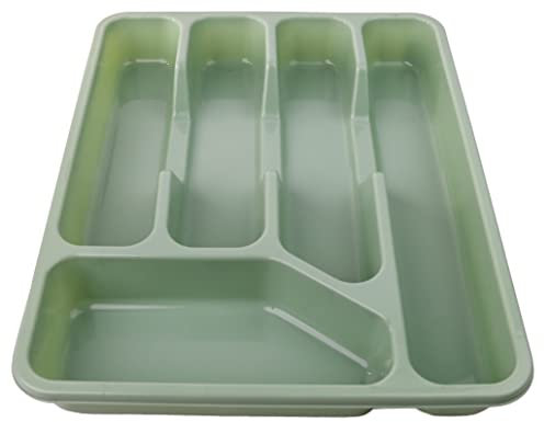 DIVCHI Organiseur de tiroir à couverts à 5 compartiments pour cuisine, argenterie et couverts, rangement compact en plastique pour cuillères, fourchettes, couteaux