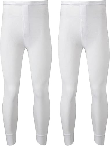 ARG Pack of 2 Men's Thermal Trousers Long Johns Warm Underwear Baselayer Thermals, Medium Black (XL, White)