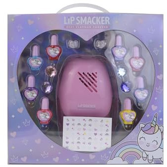 Lip Smacker Nail Art Blockbuster Set, Set di Smalto per Unghie per Bambini, 8 Smalti per Unghie, 22 Adesivi e 1 Asciugatore per Unghie, Clip per Capelli e Anelli, Set di Trucco All-in-One