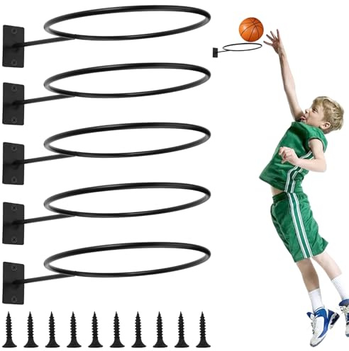 5 PCS Supporti da Parete per Pallacanestro,Porta Palloni da Muro in Metallo