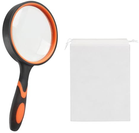 1 lupa de mano de 10 aumentos, 1 bolsa, lupa anticaída de alta resolución, lupa de 75 mm, adecuada para leer libros y observar insectos (naranja)