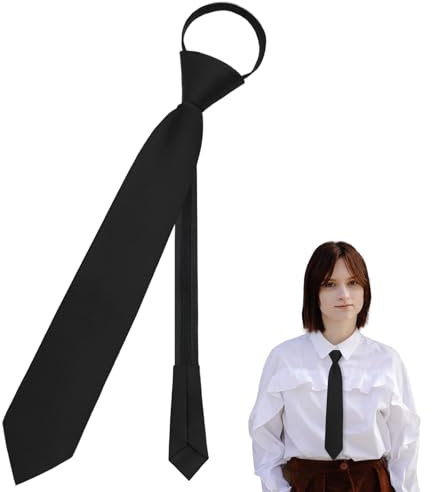 Luckyvestir Damen-Krawatten, schwarze Krawatte für Damen, Reißverschluss, Schulmädchen, Uniform, Damen-Zubehör für Hemd, Business, 1 Stück: Schwarz, 33 cm