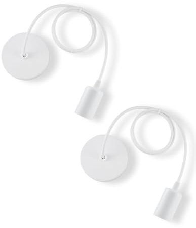 Vecys E27 Blanco Portalámparas de Metal Accesorios de Lluminación con Cable Ajustable 100 cm para Luz Lámpara,Tienda de Techo para Bar, Cafetería, Hogar, Hotel(2PCS)