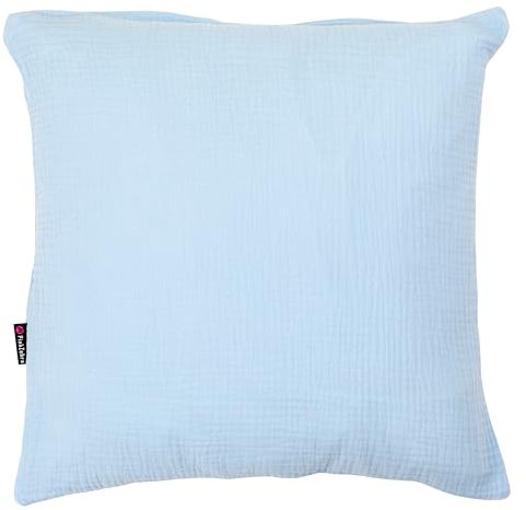 PinkZebra Bio-Musselin Kissenbezug 80 x 80 cm für Kinder & Erwachsene, ÖkoTex Zertifiziert, weicher Kopfkissenbezug GOTS-Zertifizierung, Kissenhülle, Blau