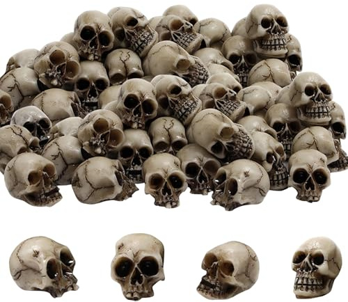 MUYAPAY 20 Piezas Mini Calaveras Decorativas, Decoración de Calaveras Resina, Calavera de Halloween, Mini Cabezas de Miedo para decoración de Halloween, Verduras, Plantas en (Gris Hueso)
