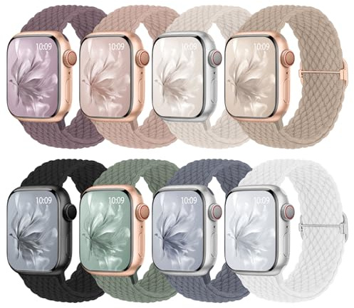 8 st flätade Apple Watch-armband 38 mm, 40 mm, 41 mm, 42 mm, 44 mm, 45 mm, 46 mm, elastiskt nylonband för Apple Watch 10, 9, SE, 8, 7, 6, 5, 4, 3, 2, 1