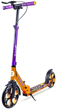 Zinc Verge Pro Kids Scooter – Big Wheel Kick Scooter for Ages 6+, Foldable 2-Wheel Scooter with 200mm Wheels, Lightweight, Height Adjustable, Rear Footbrake, Supports up to 100kg, Orange & Purple