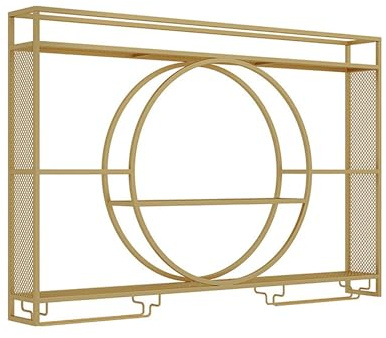 Modern Wall Mounted Wine Rack With LED Light, Floating Storage Shelves, Bar Unit Liquor Bottle Display Shelf With Hanging Wine Glass Holder, For Kitchen, Living Room, Home, Cafe(Gold,120x15x