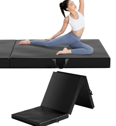 Colchoneta De Gimnasia, Colchoneta De Ejercicio Plegable Tríptico, 2 Pulgadas De Espesor De Cuero De PU Antideslizante Actualizado Superficie Parachoques Pa(Size:180×60×5cm(70.8×23.6×2in),Color:Negro)