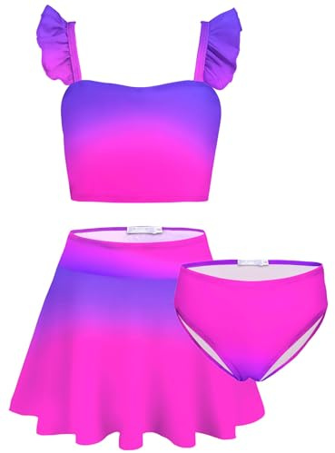 Arshiner Flicka bikiniset 3 st barn blommor sjöjungfru baddräkt volanger tankini med kjol badmode baddräkt 5–12 år