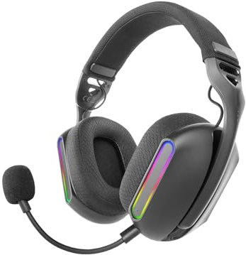 Mars Gaming MHW-Pro, Auriculares Gaming Inalámbricos ARGB Flow, Sonido 3D Envolvente 7.1, Bluetooth 5.3 + 2.4GHz + Jack 3.5mm, Diseño Ergonómico Ultraligero, Micrófono Dual, Multiplataforma, Negro