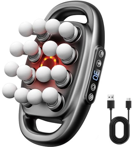 16-Kopf Massagepistole, Massagegerät Tiefengewebe mit 3 Modi und 30 Einstellbaren Geschwindigkeiten, Rotlicht Massage Gun für Rücken Nacken Bein Oberschenkel Schulter Füße Entspannung