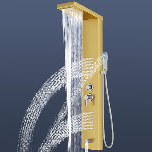 Pannello doccia in acciaio inox, sistema a parete con 5 funzioni (oro)