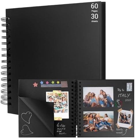 TXXATX Fotoalbum zum Selbstgestalten 60 Seiten Scrapbook 20,5 × 20,5 cm Fotobuch Schwarz DIY Spiralalbum Album Buch zum Selber Gestalten für Familie Abschluss Jahrestag Geburtstag Hochzeit