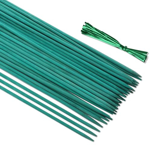 CAKKVDE 50PCS 38cm Bamboo Plant Support Sticks with 50 Twist Ties